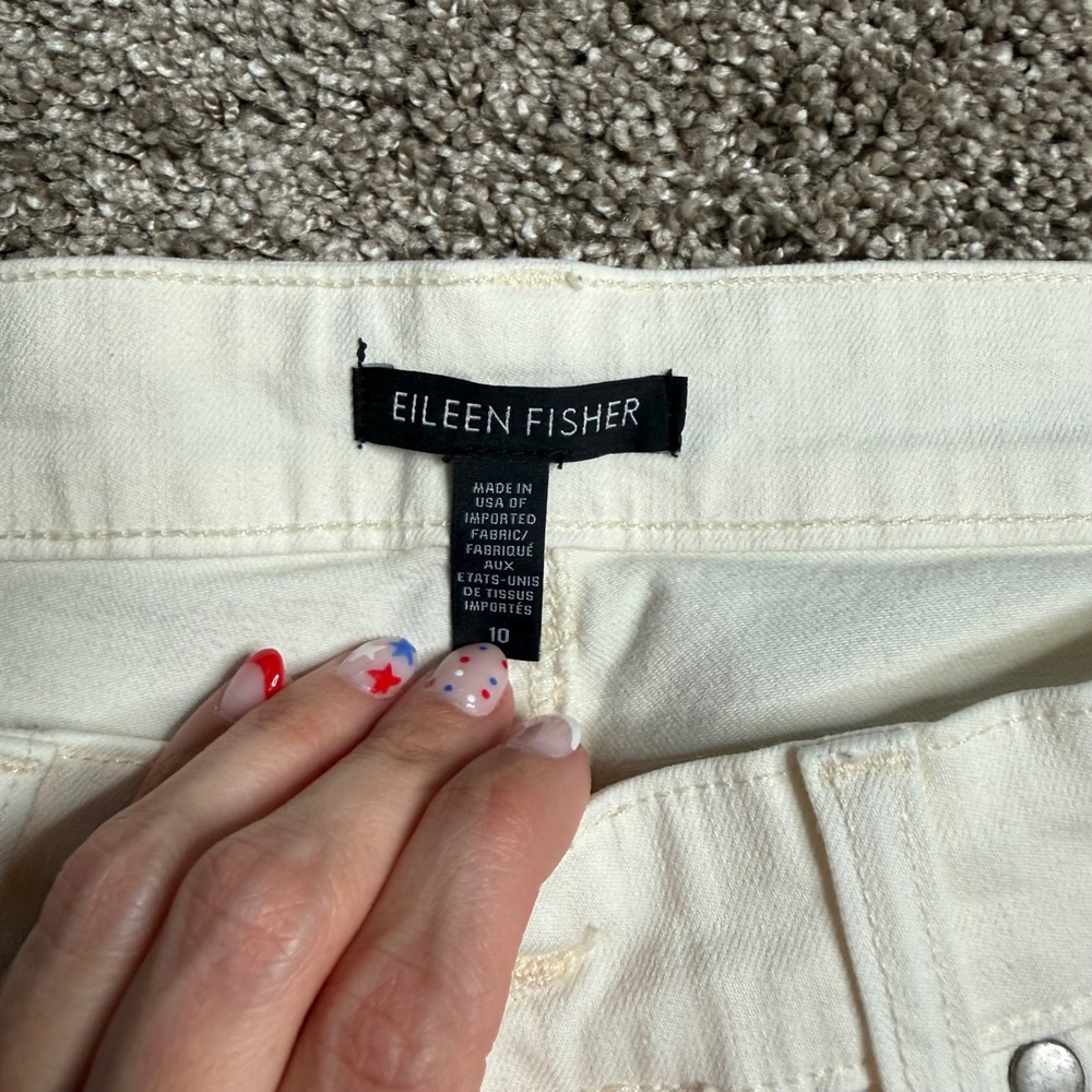 Eileen Fisher Slim Jeans Womens 10 Off White Excellent Organic Cotton Stretch - Picture 3 of 4